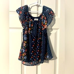 Abercrombie kids floral ruffle neck blouse girl size 11/12